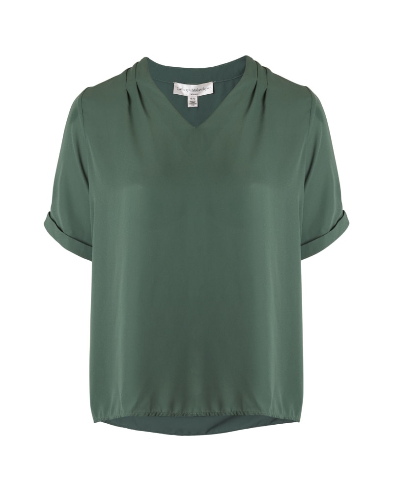 Front of a size 1X Tabitha Rolled Cuff Blouse in Alpine by CCM. | dia_product_style_image_id:301782